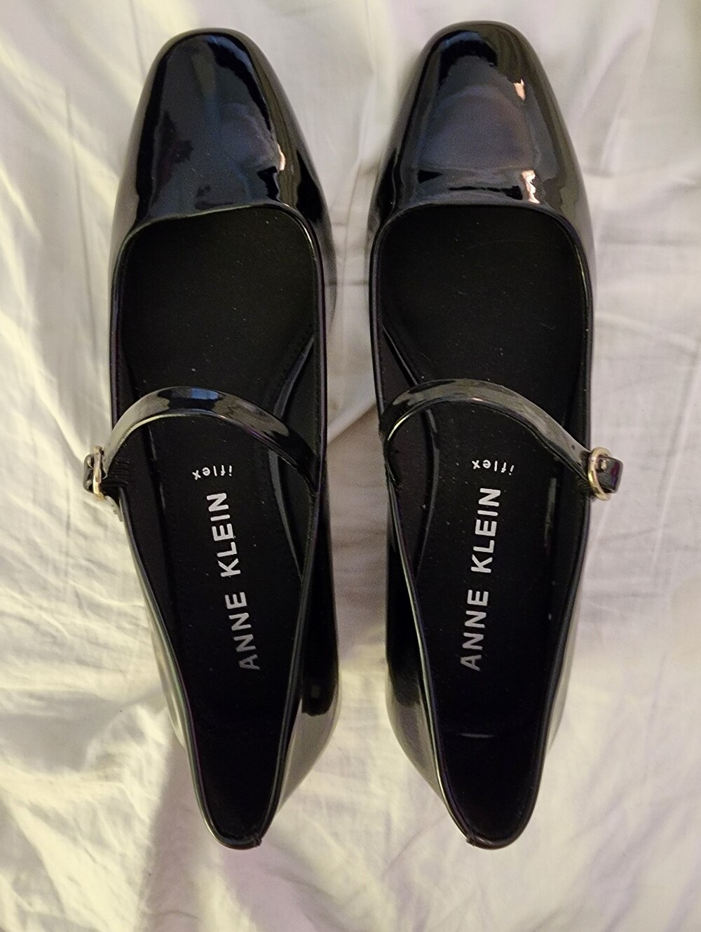 Anne Klein Black Patent Mary Jane Flats with Buckle Strap. Size 7